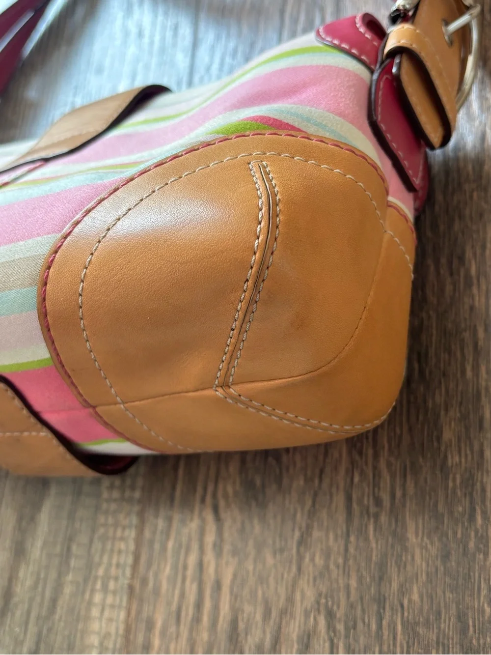 Vintage Y2K Coach Soho Hampton Pastel Pink Striped Canvas Shoulder  Bag Buckle